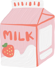 Handdrawn Painterly Cute Objects Strawberry Milk Carton